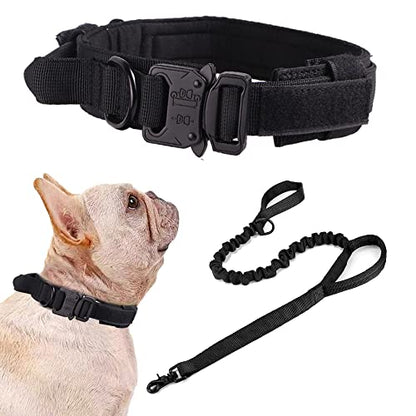 Tactical Dog Collar and Leash Set Adjustable Military Nylon Dog Collar with Control Handle and Heavy Duty Metal Buckle for Large Dogs （Black S - color: Black SET(collar+leash), size: Small (Pack of 1)