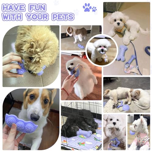 Petcare 6 Pack Puppy Teething Toys, Cute Purple Small Dog Chew Toys for Puppies 0-6 Months, Soft Rubber Rope Dog Teething Toys, Best Small Puppy Toys, Puppy Essentials Supplies - color: Purple