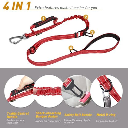 AUBELL Tactical Dog Leash Heavy Duty,4-6ft Reflective Strong No Pull Bungee Leash for Medium Large Dogs with Comfortable Padded Double Handle,Car Seat Belt,360 Degree Rotating Carabiner,Red - color: M/L-Red(4-6FT)