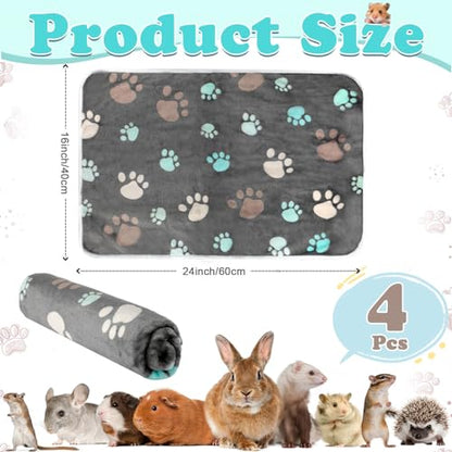 Panelee 4pcs Washable Pads Waterproof Dog Blanket Cat Bed Sofa Protector Soft Blanket Plush Reversible Throw Blanket Paw Pattern Warm for Small Dogs (Black) - color: Black