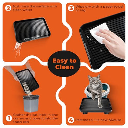 Black Litter Box Ramp with 4 Detachable Adjustable Height Stand, Litter Box Step for Small & Elderly Cats, Filter Cat Litter & Washable & Elevated Cat Ramp (14"x10"x3.74")