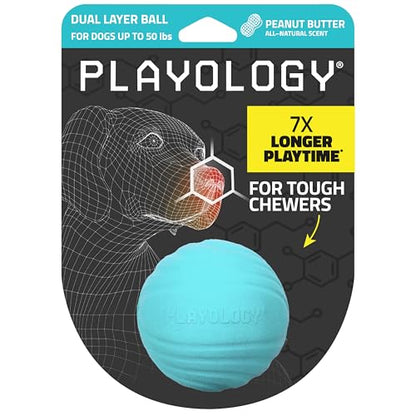 Playology Dog Toys | Dual Layer Ball Durable Chew Toy for Tough Chewers | Peanut Butter Medium Scented Dog Toy | Chew Toys for Dogs - size: Medium, style: Peanut Butter