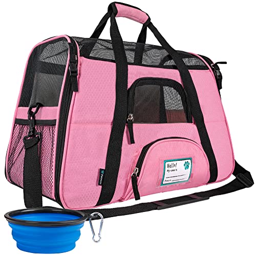 PetAmi Airline Approved Pet Carrier for Cats & Small Dogs, Soft Sided TSA Travel Carrier Bag with Sherpa Bed, Breathable Mesh Ventilation, Collapsible Bowl, Fits Under Seat, Up to 18 lbs, Small Pink - color: Pink, size: Small - 17"L x 10.2"W x 11.2"H