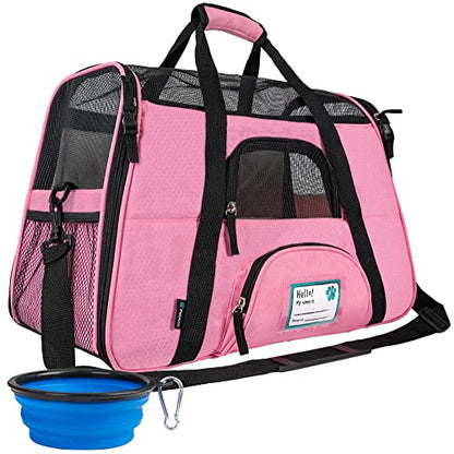 PetAmi Airline Approved Pet Carrier for Cats & Small Dogs, Soft Sided TSA Travel Carrier Bag with Sherpa Bed, Breathable Mesh Ventilation, Collapsible Bowl, Fits Under Seat, Up to 18 lbs, Small Pink - color: Pink, size: Small - 17"L x 10.2"W x 11.2"H