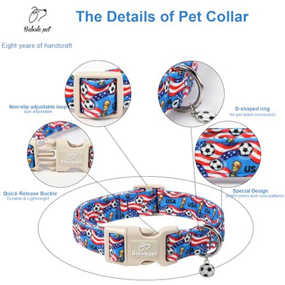 American Soccer Dog Collar Blue Patriotic Dog Collars for Puppy Small Dogs - Lightweight Adjustable 4th of July Puppy Collars Summer Stars & Stripes Male Female Dogs Collar XS - color: USA Soccer, size: XS