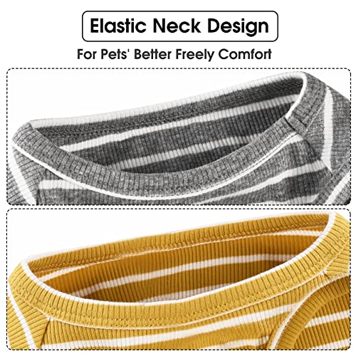 Dog Shirt Vest Lightweight Stretchy Dog T-Shirts Soft Cool Shirts Sleeveless Stripe Vests Breathable Clothes for Puppy Kitty Cat Small Medium Large Dogs 2 Pack Yellow + Light Grey [M/Medium] - color: Yellow + Light Grey, size: M-(6~9lb) | Chest(~15.3")