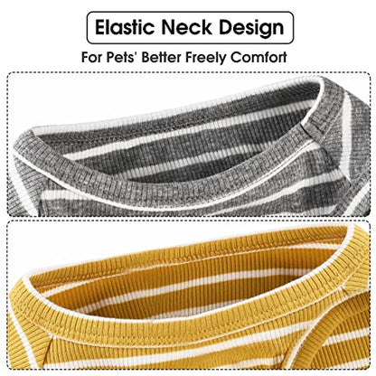 Dog Shirt Vest Lightweight Stretchy Dog T-Shirts Soft Cool Shirts Sleeveless Stripe Vests Breathable Clothes for Puppy Kitty Cats Small Medium Large Dogs 2 Pack Yellow + Light Grey [L/Large] - color: Yellow + Light Grey, size: L-(9~17lb) | Chest(~17.7")
