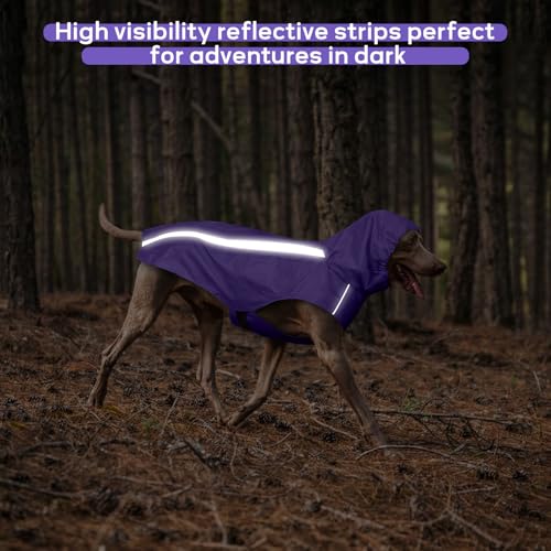 Dog Raincoat with Reflective Strip Hoodie, Waterproof Dog Raincoats, Adjustable Lightweight Hooded Poncho Dog Rain Jacket, Snowproof Windproof Clothes, Dog Raincoat for Large Dogs - color: Purple, size: L