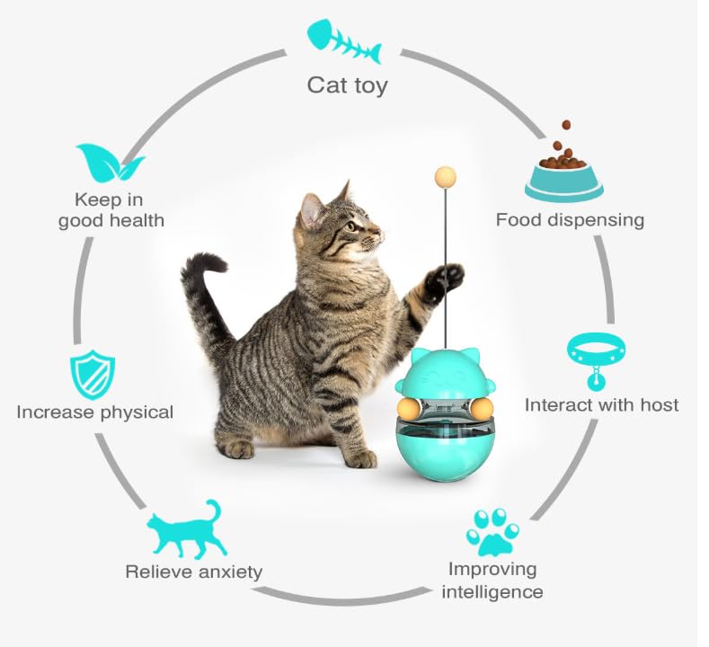 Interactive Cat Toy Treat Dispenser - Wobble Teaser Ball with Food Feeder and Swivel Wand for Cats & Kittens