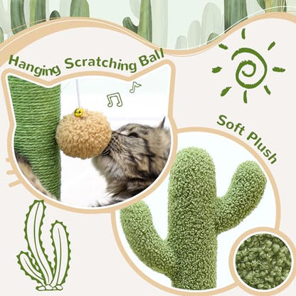 Globlazer Tall Scratching Post for Cats, Cactus Cat Scratching Post Cat Scratcher Cute Sisal Large Cat Scratching Post with Modern Wooden Ball Tracking Interactive Toys, SC30