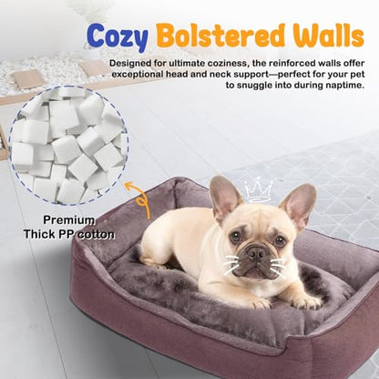 Rectangle Dog Bed for Medium Size Dog with Removable Washable Cover Pet Bed with Bolster Sides Non-Slip Bottom Pet Sofa Waterproof Lining Durable Pet Cuddler, Dark Brown 29x 23x 7.1 in - color: Dark Brown, size: 29"L x 23"W x 7.1"Th