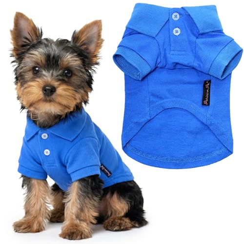 Parisian Pet Dog Polo Shirt – Classic Blue Cotton Pet Apparel with Collar & Buttons - Soft Breathable Puppy T-Shirt - Cute Dog Clothes - Ideal Summer Clothes for Small Dogs - Shirts for Dogs Boy - color: Blue Polo, size: XS