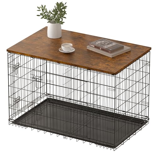 Dog Crate Topper Wood Countertop for 48 42 36 30 24 inch Dog Cage, Dog Crate Cover,Dog Kennel Topper(Crate Not Include) (Rustic Brown, for 36 Inch Crate) - color: Rustic Brown, size: 36.0"L x 23.1"W x 0.6"H