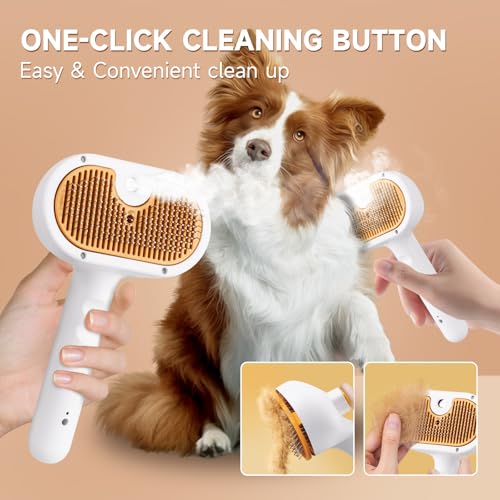 Pet Steam Brush for Dog & Cat – 3-in-1 Spray Hair Removal Comb for Shedding & Grooming, Softens Fur & Reduces Static – Water Brush for Long & Short Coats, Bath-Hating Pets, Includes Waterless Shampoo - size: 7.8″-20ML