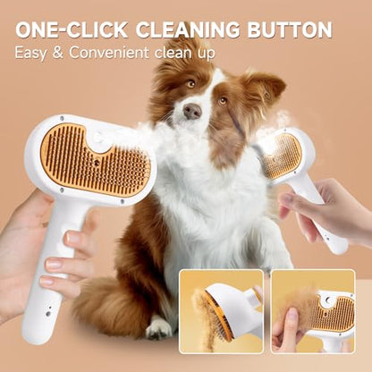 Pet Steam Brush for Dog & Cat – 3-in-1 Spray Hair Removal Comb for Shedding & Grooming, Softens Fur & Reduces Static – Water Brush for Long & Short Coats, Bath-Hating Pets, Includes Waterless Shampoo - size: 7.8″-20ML