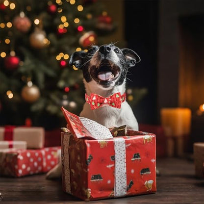 Christmas Dog Collar with Bow Tie - Cute Christmas Tree Design Red Puppy Collar, Adjustable Metal Buckle Winter Bowtie Dog Collars for Small Medium Large Dogs XS - color: B-Red Christmas Tree, size: XS
