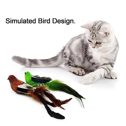 TTcat 2 Pcs Real Feather Cat Bird Toys Realistic Simulation Bird Cat Toys with Bells for Indoor Cats Kittens.