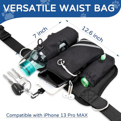 Skmeditec Hands Free Double Dog Leash with Waist Bag for Walking Two Dogs, Shock Absorbing Bungee Leash with Zipper Pouch for Running, Dual Padded Handles & Adjustable Waist Belt - size: 2 Dogs