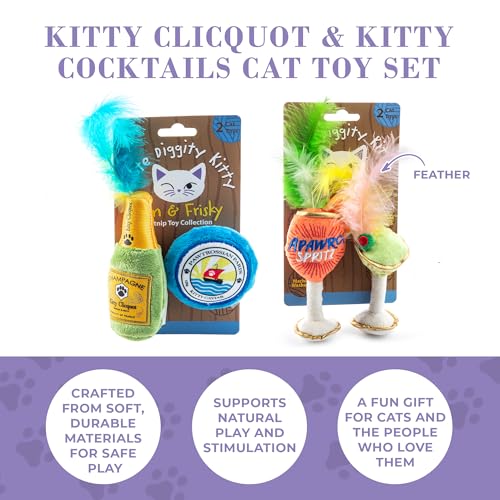 Haute Diggity Kitty Clicquot Champagne & Caviar + Kitty Cocktails Apawrol Spritz & Cattini Set, Plush Cat Toys Catnip Filled with Interactive Crackle Sound, Safe, Durable Toys for Cat & Kitten, 4 Pcs - style: Kitty Clicquot & Caviar + Apawrol Spritz & Cat