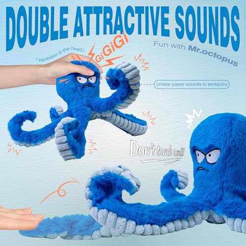 LEGEND SANDY Tough Dog Toys, Stuffed Chew Large Dog Toys to Keep Them Busy, Interactive Squeaky Tug of War Doggie Toy, Crinkle Blue Octopus - color: Blue Octopus