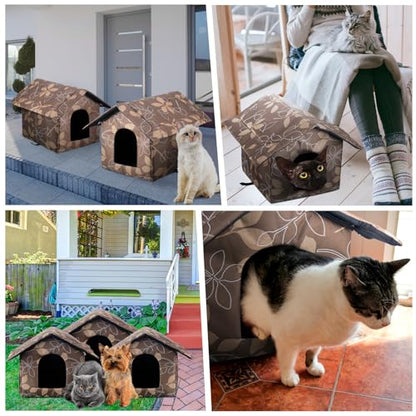 Soaoo 3 Pcs Cat Houses for Outdoor Stray Cats Shelter Weatherproof Outside House Indoor Foldable Pet Cave with Tent Stakes for Wild Animal Dogs(Leaves Style) - style: Leaves Style
