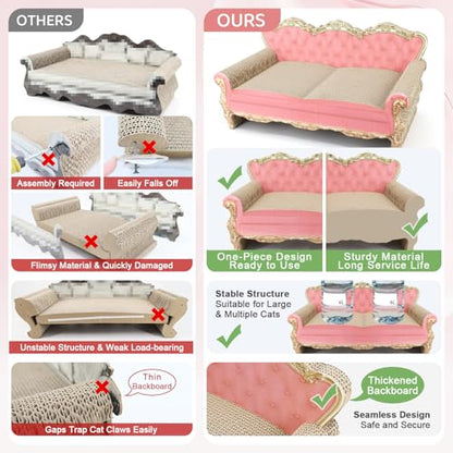 Cardboard Cat Scratcher Bed - Couch Shaped Cat Scratching Board, Cute Lounge Bed Scratching Pad for Indoor Cats Resting Playing - color: Pink