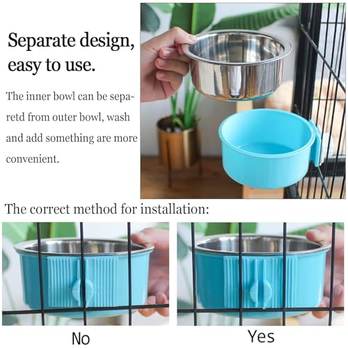 kathson Crate Dog Bowl, Removable Stainless Steel Hanging Pet Cage Bowl Food & Water Feeder Coop Cup for Cat, Puppy, Birds, Rats, Guinea Pigs (4 PCS, Size: L, 2×Blue,1×Pink,1×Green) - color: Size: L (2×Blue, 1×Pink, 1×Green), size: 4 PCS