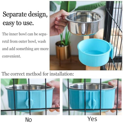 kathson Crate Dog Bowl, Removable Stainless Steel Hanging Pet Cage Bowl Food & Water Feeder Coop Cup for Cat, Puppy, Birds, Rats, Guinea Pigs (4 PCS, Size: L, 2×Blue,1×Pink,1×Green) - color: Size: L (2×Blue, 1×Pink, 1×Green), size: 4 PCS