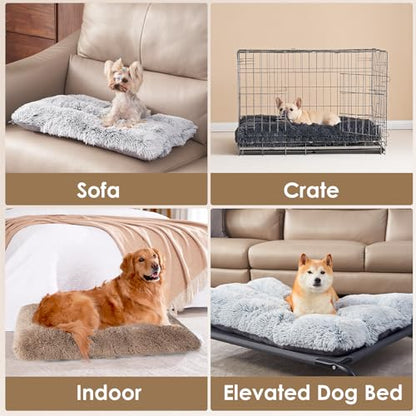 EHEYCIGA Fluffy Dog Crate Bed for Small Dogs, Plush Faux Fur Crate Pad, Calming Anti Anxiety Small Dog Bed, Washable Soft Warm Mat with Non-Slip Bottom, Camel - color: Camel, size: 23.6 x 17.5