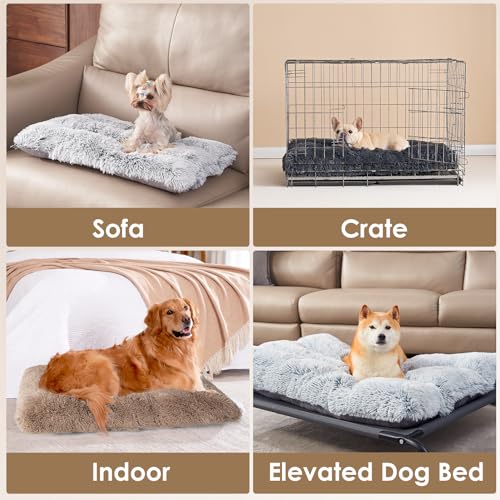 EHEYCIGA Fluffy Dog Crate Bed for Small Dogs, Plush Faux Fur Crate Pad, Calming Anti Anxiety Small Dog Bed, Washable Soft Warm Mat with Non-Slip Bottom, Camel - color: Camel, size: 23.6 x 17.5