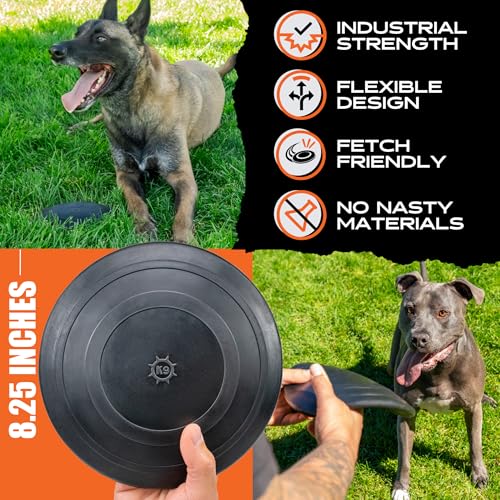 Monster K9 Aero Disc | for Toughest Chewers. Lifetime Guaranteed | VULCRON™ Natural Rubber | Made in USA | K-9 Tested | Durable Flying Dog Toy for Aggressive Chewers | Tug & Fetch | Med/Large, 8.5"
