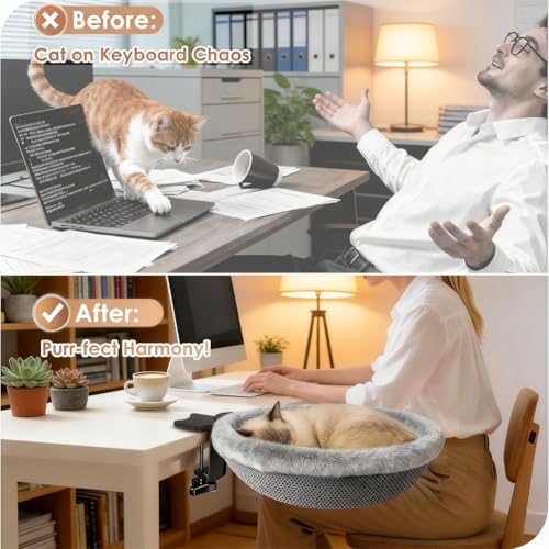 Cat Desk Bed Attachment, Gray Soft Faux Rabbit Fur Fabric Replacement Set, Machine Washable, Fabric Only, Clamp Not Included - color: -Gray