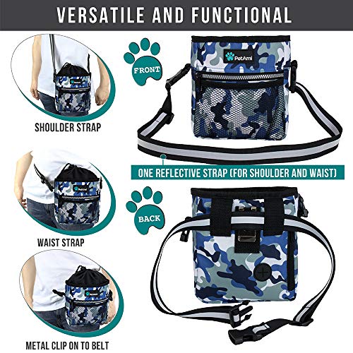 PetAmi Dog Treat Pouch, Pet Treat Pouch for Training, Dog Walking Bag Holder for Kibbles, Pet Food Toy, Dog Trainer Essentials Supplies, Poop Bag Dispenser, 3 Ways to Wear (Camo Blue) - color: Camo Blue