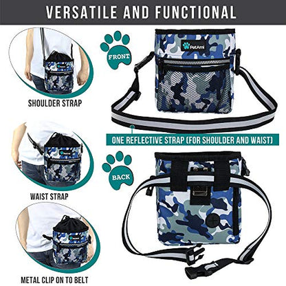 PetAmi Dog Treat Pouch, Pet Treat Pouch for Training, Dog Walking Bag Holder for Kibbles, Pet Food Toy, Dog Trainer Essentials Supplies, Poop Bag Dispenser, 3 Ways to Wear (Camo Blue) - color: Camo Blue
