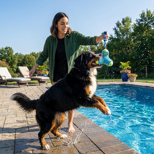 Outward Hound FlyFetch Rope Tug Dog Toy, Plush Body with Squeakers, Multiple Textures, Floats in Water, All Breeds, 11"