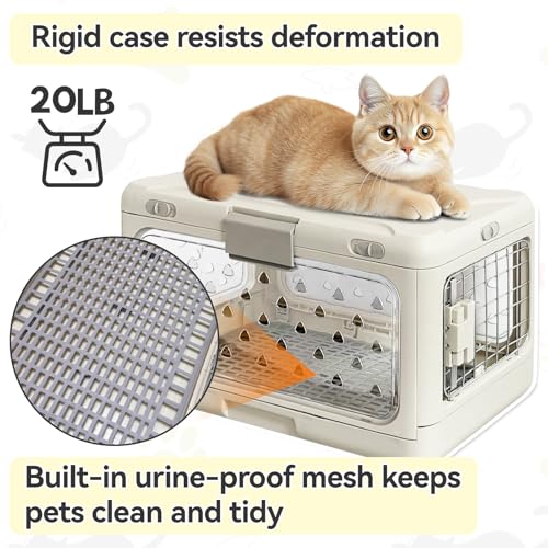 Hard Cat Carrier,Dog Crate for Small Dogs,Cat Kennel Clear,Foldable Dog Kennel with Urine Pad Mesh Grid,Ventilation & Hard Plastic Protection Transparent Pet Carrier 20" L,White - color: White