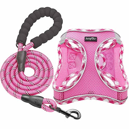 haapaw Dog Harness with Leash Set, No Pull Adjustable Reflective Step-in Puppy Harness with Thickened Padded Vest for Extra-Small/Small Medium Dogs - color: Pink, size: S