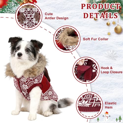 Dog Sweater Soft Dog Outfit with Hoodie Warm Snowflake Reindeer Dogs Cats Knitwear Clothes for Cold Weather Classic Colorful Design Sweater, Medium - size: Medium