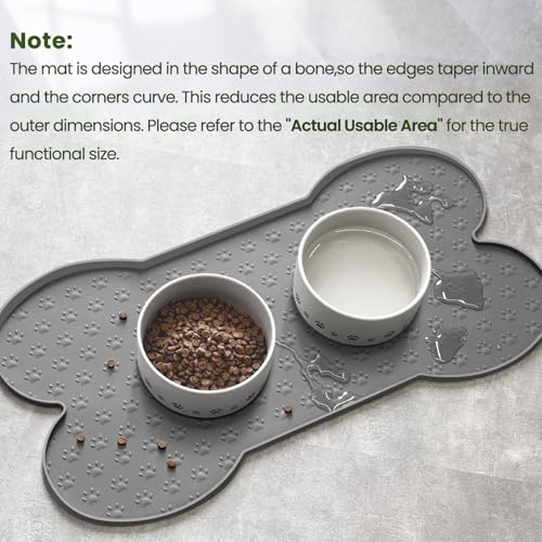 PWTAA Dog Food Mat Anti-Slip Silicone Dog Bowl Mat Thicker Pet Placemat Waterproof Cat Feeder Pad with Raised Edge Puppy Kitten Feeding Mats Suitable Small Medium-Sized Dogs Cats Eating Tray - color: Grey, size: 25.6" x 13"