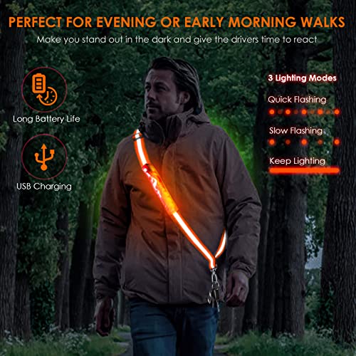 LED Belt Reflective Sash for Walking at Night, High Visibility Adjustable Night Running Safety Gear Rechargeable LED Light Up Running Belt Reflective Gear for Runners Walkers Men Women - color: orange