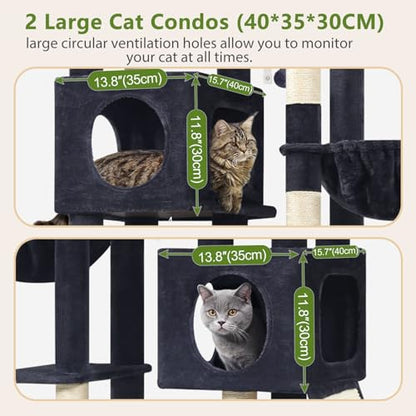 Globlazer 72in Heavy Duty Cat Tree Tower for Large Adult Cats, Multi-Level Cat Condo Stand with 2 Cozy Baskets & 6 Sisal Scratching Posts, S72E, Dark Grey - color: Dark Grey