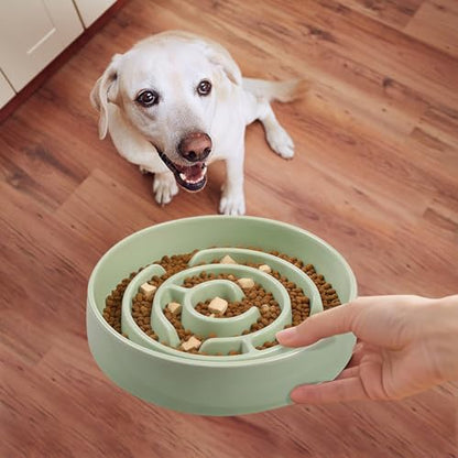 Ceramic Slow Feeder Dog Bowl,1.5 Cups Pet Slow Feeder for Small and Medium Breed,Puzzle Dog Food Dish,Anti-Gulping,Stop Bloat,Preventing Choking(Green) - color: Green