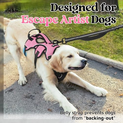 rabbitgoo Escape Proof Dog Harness Medium, Soft Padded Full Body Pet Harness, Reflective Adjustable No Pull Vest with Lift Handle and Leash Clip for Walking Hiking Training, Light Pink, M - color: Light Pink, size: Medium (Pack of 1)
