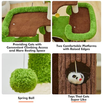 Woochpet Cat Tree Tower with Large Cat House,Three Platforms Jumping and Sleeping for Cats Multi-Functional for Kittens and Adult Cats (Green) - size: 63*49*118