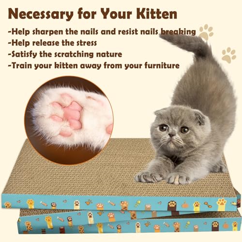 Cardboard Cat Scratcher 3 Pack Refill Reversible Cat Scratching Pad Durable Cat Scratchers for Indoor Cats Kitten to Protect The Furniture (Cat Paws) - color: Cat Paws