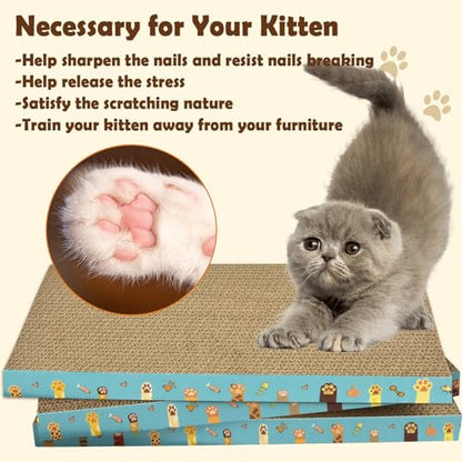 Cardboard Cat Scratcher 3 Pack Refill Reversible Cat Scratching Pad Durable Cat Scratchers for Indoor Cats Kitten to Protect The Furniture (Cat Paws) - color: Cat Paws