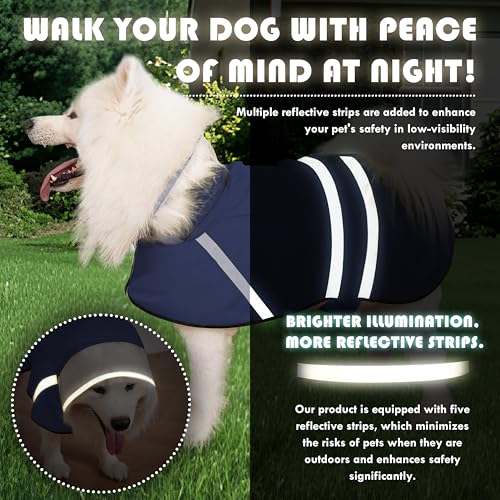 Dog Raincoat, Adjustable Rain Jacket with Hooded Double Layer for Large Medium Small Dogs Puppies, Lightweight Waterproof Rain Coat Poncho with Reflective Stripe Navy,S - color: Navy, size: Small