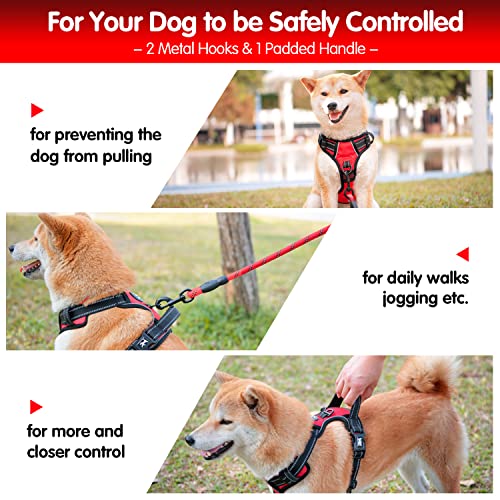 PoyPet Dog Harness and Leash Combo, Escape Proof No Pull Vest Harness, with 5 Feet Leash, Reflective Adjustable Soft Padded Pet Harness with Handle for Small to Large Dogs(Red,S) - color: Red, size: S