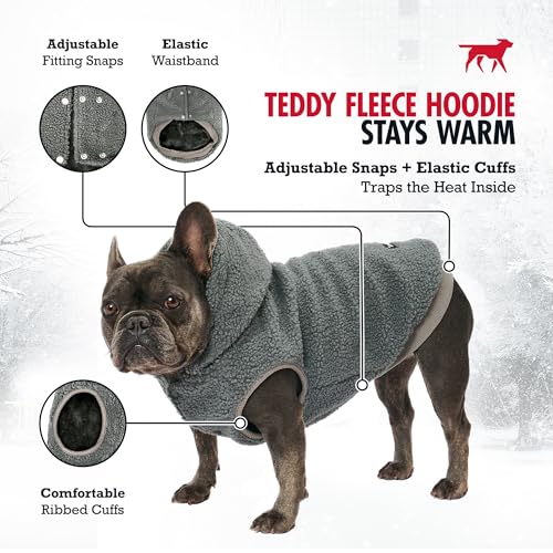 Tuff Pupper Fleece Dog Hoodie Sweater | Teddy Sherpa Outer & Soft Polar Fleece Lining | Adjustable Fit Winter Coat with Hood, Leash Hole, Ribbed Cuffs | for Small Medium Large XL XXL Dogs (Grey, XS) - color: Grey, size: 10-15 lbs (X-Small)