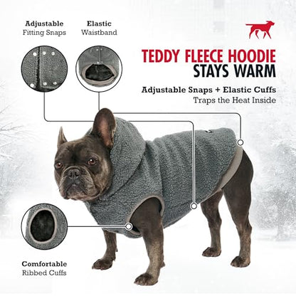 Tuff Pupper Fleece Dog Hoodie Sweater | Teddy Sherpa Outer & Soft Polar Fleece Lining | Adjustable Fit Winter Coat with Hood, Leash Hole, Ribbed Cuffs | for Small Medium Large XL XXL Dogs (Grey, L) - color: Grey, size: 40-60 lbs (Large)
